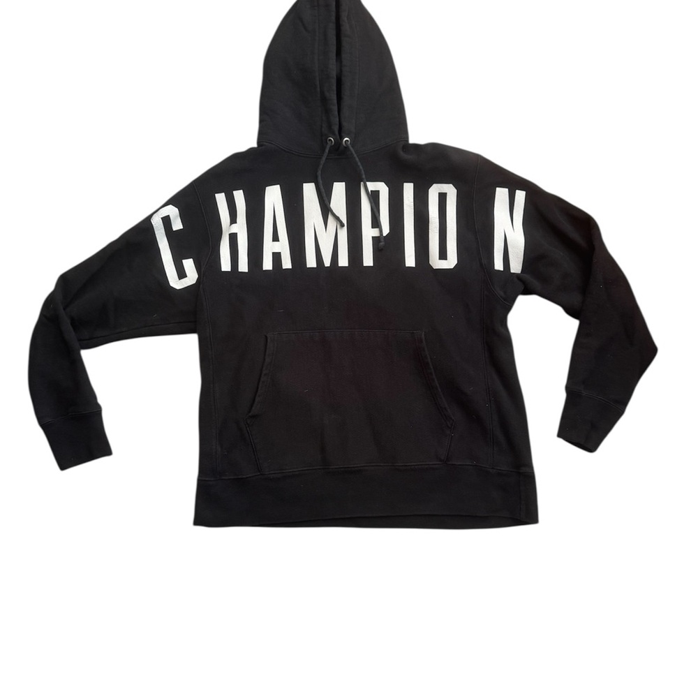 Champion Black Hoodie with White Logo – Men’s Medium